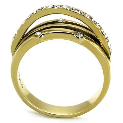 Guldfärgad Ring i Rostfritt Stål med Klar Kristall
